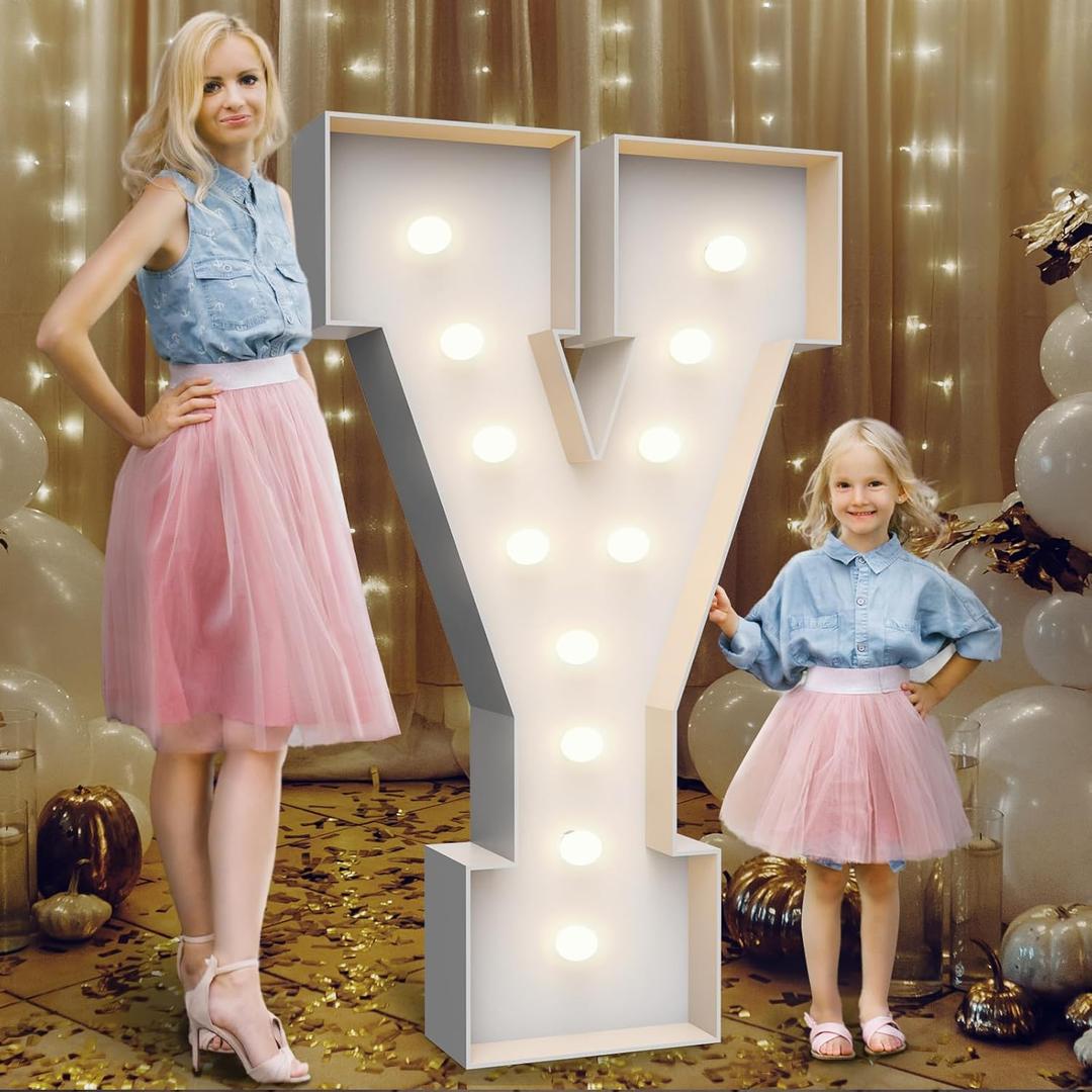 4FT Marquee Light Up Letters Y,Party Decoration Large Marquee Light Up Letters with Weighted Water Bag,Precut Foam Board Set Can Be Used for Birthdays,Weddings,Baby Anniversaries