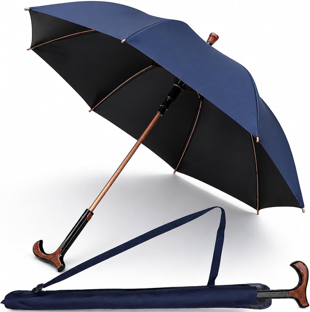 2-in-1 Walking Sticks Umbrella - Windbreak Ribs Walking Cane Umbrella Lightweight, Heavy-Duty Frame- Ideal Father's Gift for Climbing, Hiking, Hanging Out on Raining