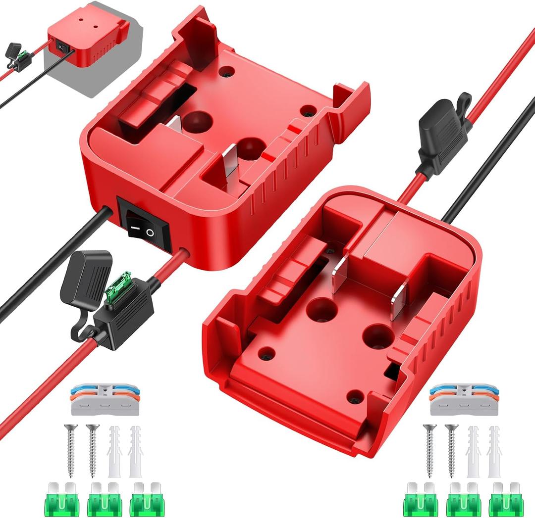 2 Packs 18V Adapters Compatible with Milwaukee M18 Battery for Power Wheel Adapter, Ride On Toy Car, DIY Power Projects, Battery Connector Conversion Kit with Switch & Fuse, 12AWG Wire, Wire Terminal