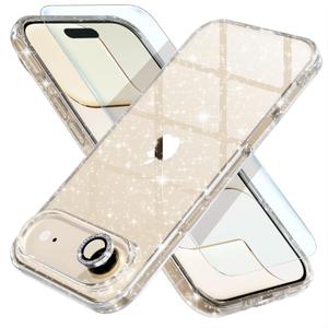 Choiche Compatible for iPhone 17 Air Case, Women Cute Clear Glitter Bling Sparkly Case, [1 x Diamond Camera Lens Protectors] [2 x Tempered Glass Screen Protectors] 6.5-inch (Glitter Clear)