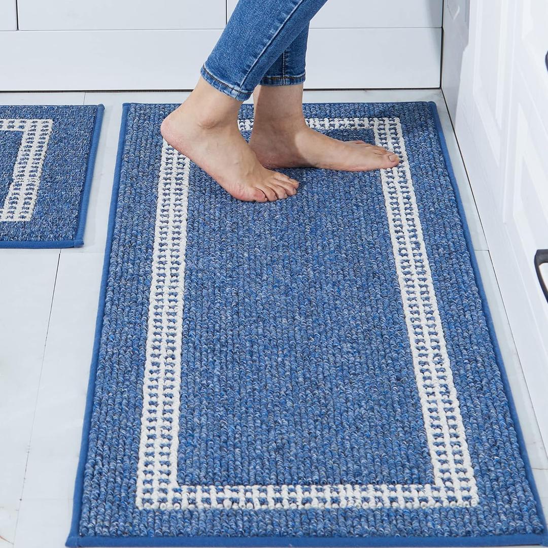 COSY HOMEER Kitchen Rugs Non-Slip 20x30/20x48 Inch Thick Polypropylene Standing Mat for Home Machine Washable, Blue