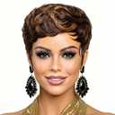 Pixie Cut Human Hair Wig for Women Short Wig for Women Chocolate 4/33 Color Short Layered Pixie Wig With Bangs Glueless Full Machine Made Brazilian Virgin Human Hair Wig (4/33)