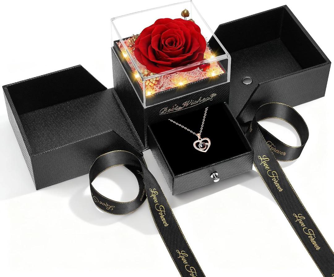 Mothers Day Rose Gifts for Mom from Daughter Son,Fresh Flowers for Delivery,Birthday Gifts for Women,Light Up Rose Gifts for Her,Preserved Flowers with Necklace,Wife Mom Gifts Anniversary