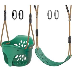 Dolibest Toddler Swing Set Accessories High Back Full Bucket Swing Seats w/Adjustable Rope and 4 Locking Carabiners, Cute Elephant Shape Design 600LB Capacity (2 Pack)