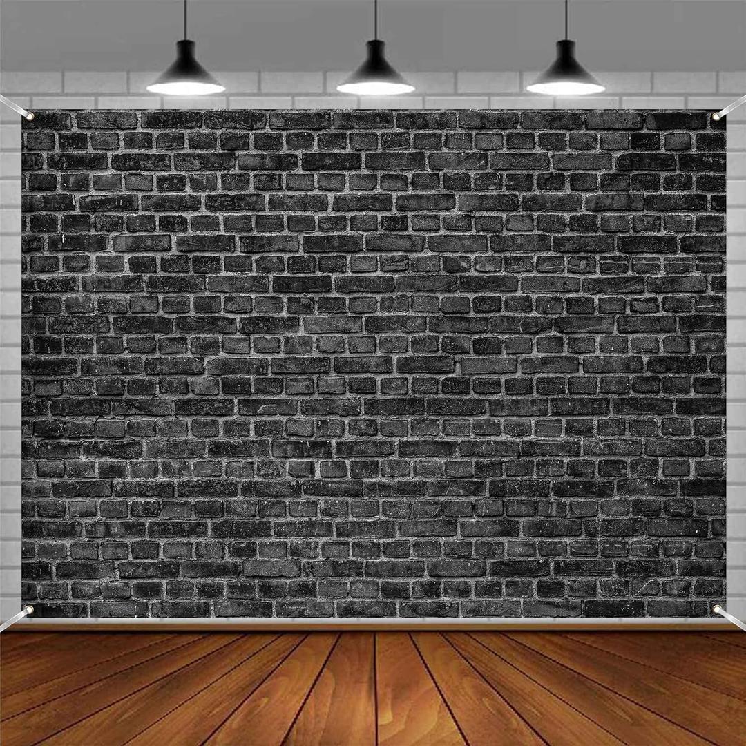 Black Brick Wall Backdrop 8x6 FT Backdrops Vintage Black Stone Wall Background Polyester Portrait Photo Booth for Adults Office Kids Birthday Graduation Party Home Decoration Banners