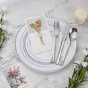 BESTVIP 600PCS Silver Dinnerware Set for 100 Guests, Plastic Plates for Party, 100 Silver Disposable Plates, 100 Dessert Plates, 100 Cups, 100 Spoons, 100 Forks and 100 Knives