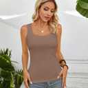 Tank Tops for Women Summer Square Neck Ribbed Knit Sleeveless Shirts (Brown, M)
