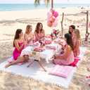Geetery 10 Pcs Picnic Set, 59" x 20" Folding Low Picnic Table with 91'' x 71'' Large Outdoor Boho Picnics Blanket, Tablecover Runner and 6 Pillows Cushions for Camping Wedding Beach(Square,Pink)