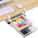 ROSLINE Under Desk Drawer Organizer, Clamp On 2 Tier Slide Out Mesh Storage Drawer, Metal Under Desk Storage for Home and Office (White - 2 Tier)