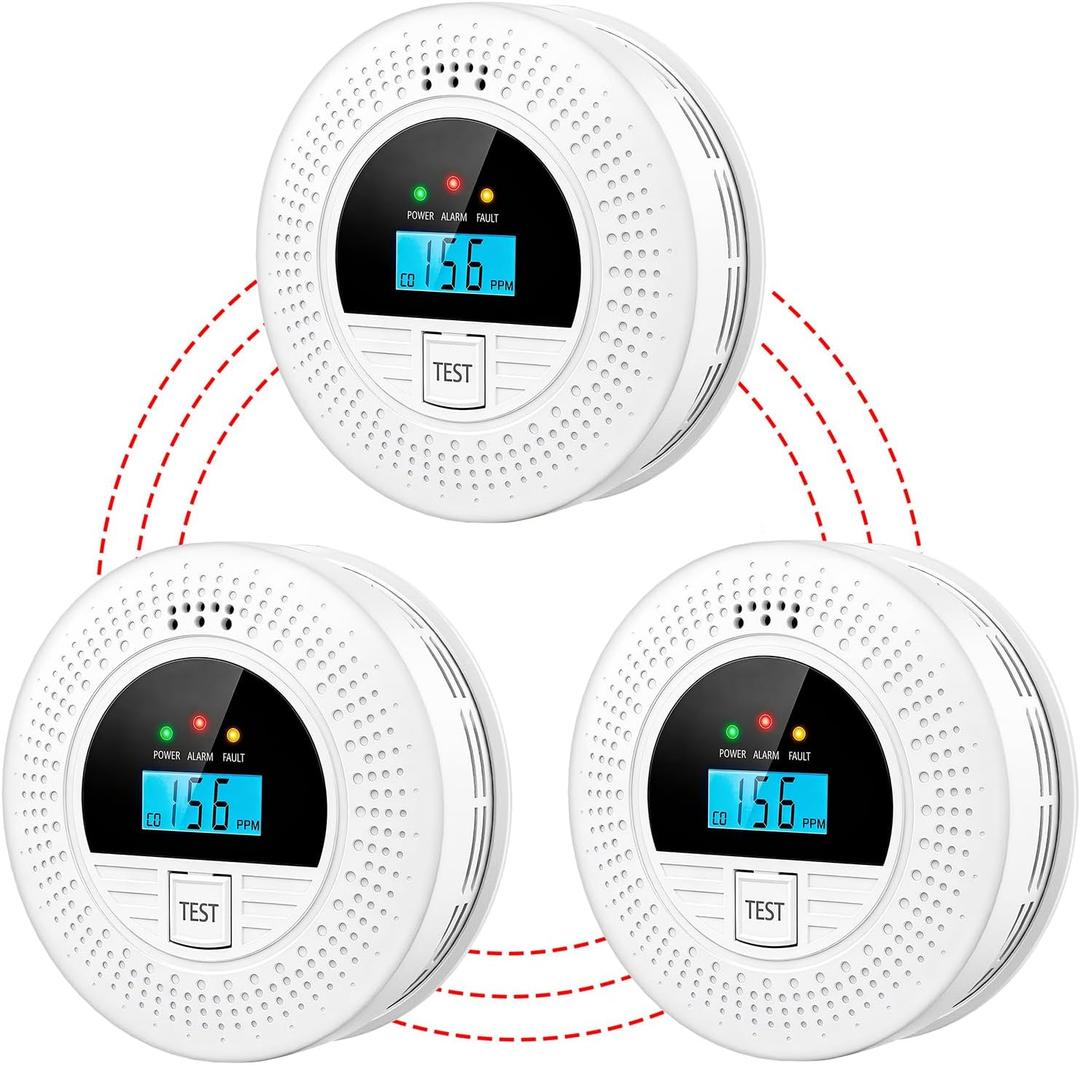3-Pack Interconnected Smoke Detectors and Carbon Monoxide Alarm with Test & Silence Button, Battery Powered, Smoke and CO Detector for Any Room, Peace of Mind