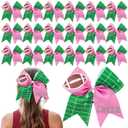 20 Pcs Football Cheer Bows 7" Glitter Cheerleading Bows with Elastic Hair Ties Sparkly Cheer Hair Bow Ponytail Holder Football Accessories for Cheerleaders Competition Sports(Pink)