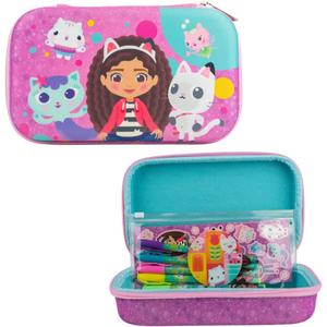 Innovative Designs Gabbys Dollhouse Pencil Case Set with Stickers and Gel Pens for Kids, Molded with Zip Closure, Purple