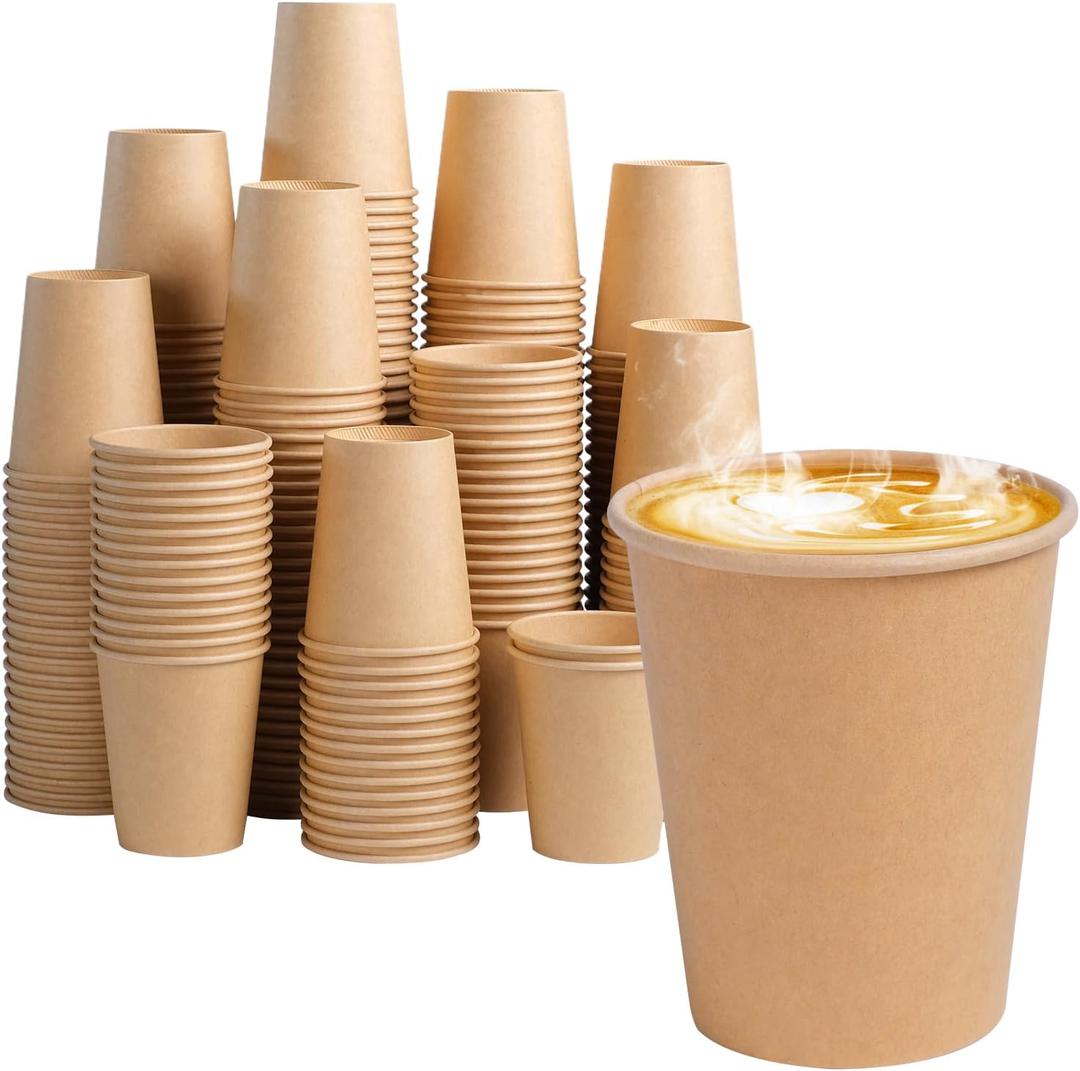 300 Pack 8 oz Paper Coffee Cups, Disposable Kraft Coffee Cups, Hot/Cold Drinking Cup for Water, Coffee, Juice