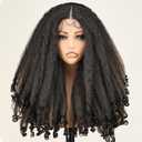 SOKU Afro Curly Lace Front Wig Synthetic Highlights Brown 20 Inch Kinky Straight with Curly Ends Crimp to Curl T Part Transparent Lace Front Wig for Black Women