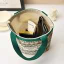 2 x Women Tote Bag,Small Jute Casual Tote's Handbag Embroidered Personalized Bucket Bag,Reusable Grocery Shopping Bags (Green)