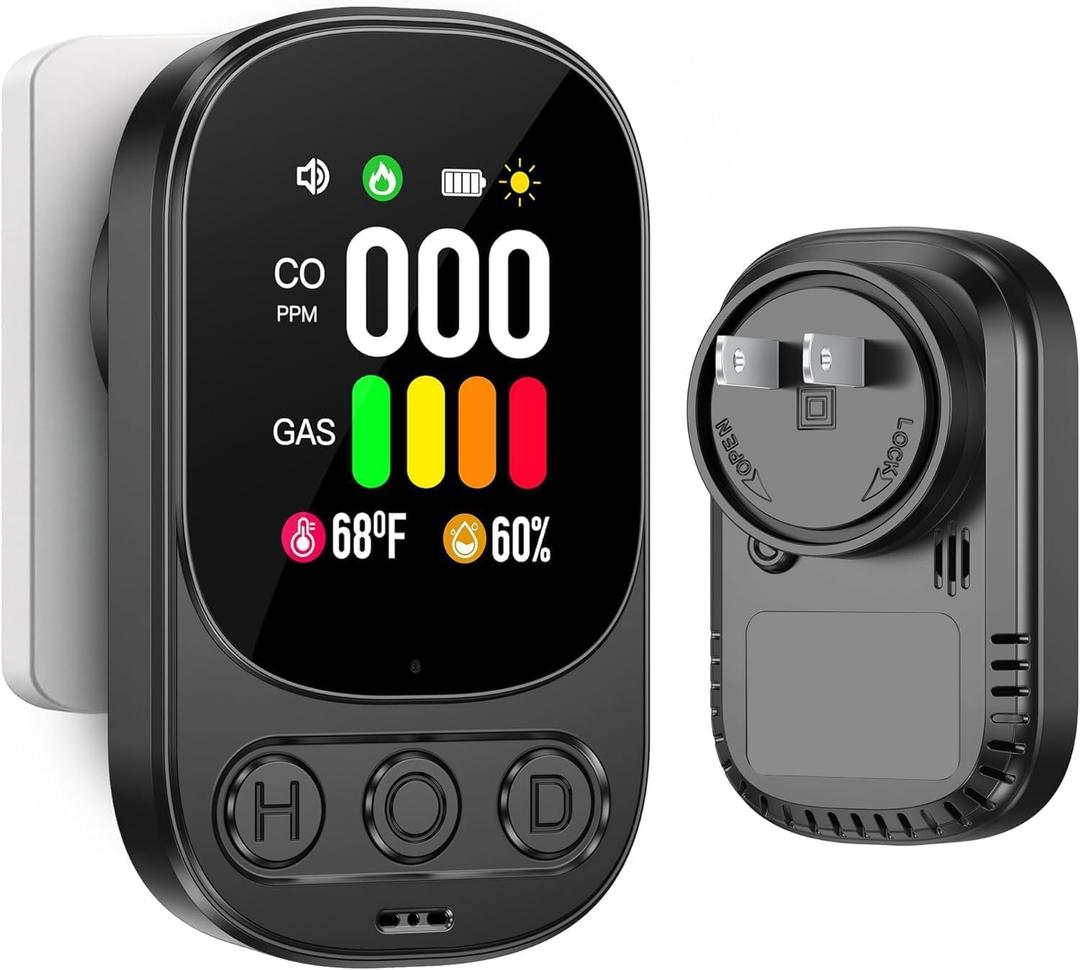 4in1 Plug in Carbon Monoxide Detector & Natural Gas Combination Detectors with Backup Battery CO Gas Temp Humidity 2.1'' HD Screen & Indicator, Methane Combustible Gas Alarm,Black 4in1 Plug in Carbon Monoxide Detector & Natural Gas Combination Detectors with Backup Battery CO Gas Temp Humidity 2.1'' HD Screen & Indicator, Methane Combustible Gas Alarm,Black