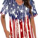 CM-Kid 4th of July Patriotic Shirt for Women American Flag Clothing Summer V Neck Short Sleeve USA Outfit Tee Top (S)
