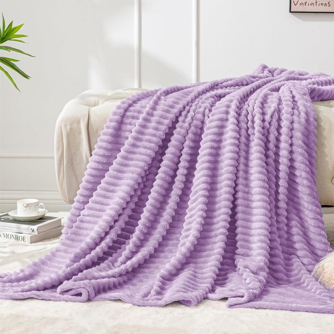 BEDELITE Throw Blanket for Couch, 3D Ribbed Jacquard Soft and Cozy Fleece Throw Blanket for Sofa and Chair, Fluffy Plush Lightweight Blankets for Bed, for Women, 50x60 inches (Lavender)
