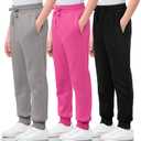 3 Pack Girls Sweatpants Cotton Fleece Girls Active Joggers Soft Athletic Sweat Pants for Kids Youth with Pocket Drawstring (X-Small, Hot Pink, Gray, Black)