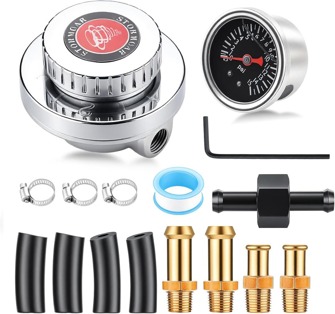 GEARLAST Fuel Pressure Gauge 1-5 PSI Universal Fuel Pressure Regulator Carburetor Carb Fuel Pump Kit ith 0-15 PSI Pressure Gauge and Fuel Block for Carburetor Carb