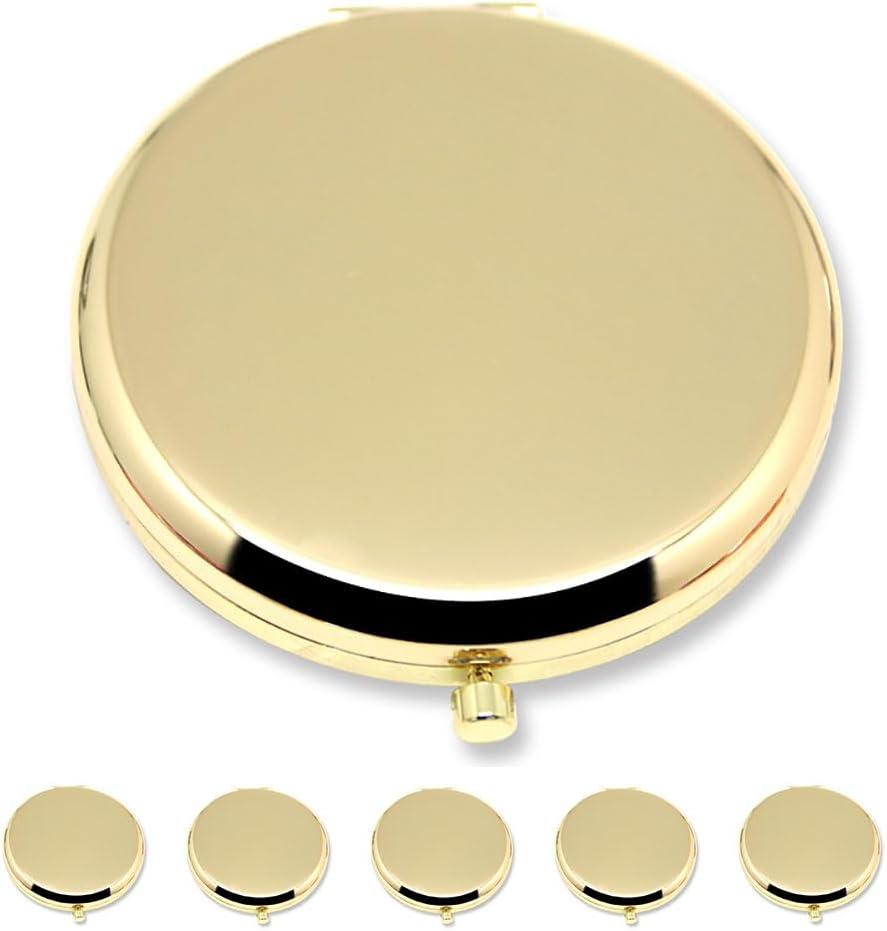 Magnifying Compact Double-Sided 1X/2X Round Pocket Handheld Travel Makeup Portable Pocket Mirror (5, Gold)