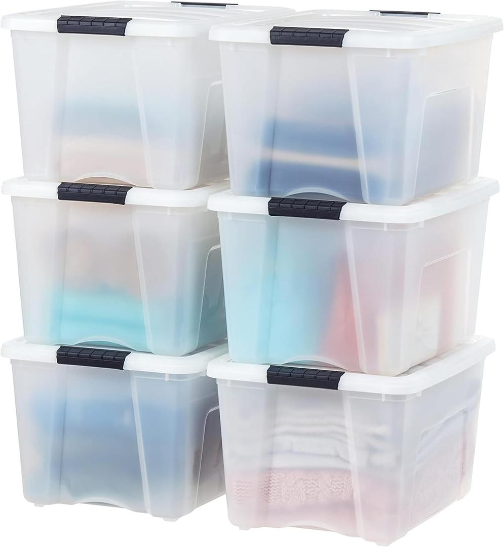 IRIS USA 6-Pack Storage Bins with Lids, Pearl