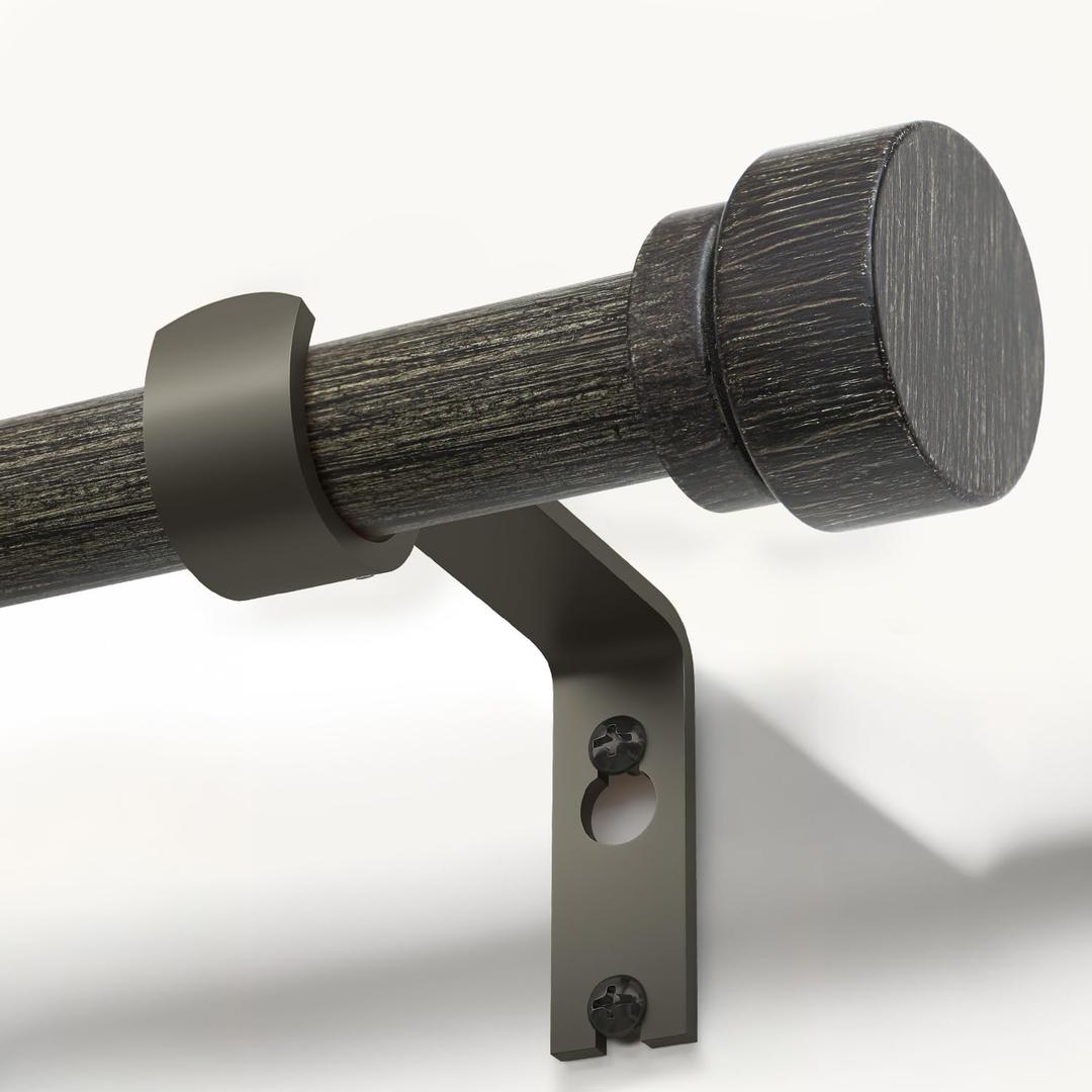 Black Walnut Wood Curtain Rods for Windows 66 to 120 1" Diameter Heavy Duty Window Curtain Rod Adjustable with Handmade Wood Grain Design for Living Room Bedroom Kitchen Farmhouse Outdoor