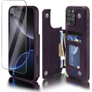 Pack of 2, Seltureone for iPhone 16 Pro Max Case Wallet with Card Holder & Screen Protector, Premium PU Leather, Dual Magnetic Clasp and Durable Shockproof for iPhone 16 Pro Max Wallet Case – Blue