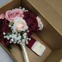 Wedding Bouquet for Bride - Premade Simple Artificial Roses Flowers for Bridal Shower Destination Ceremony Anniversary Decorations (Burgundy & Dusty Pink)