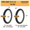 76-305 16X3.0 Fat Tire E-Bike Tires - Heavy Duty 16 Inch 16X3 Bike Tire and Tube Set for Electric Bike Scooter - Non-Foldable - Off-Road All-Terrain Tread - 1 Pack