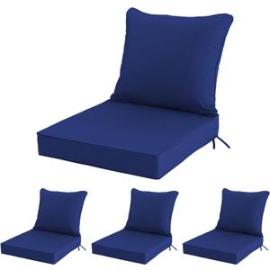 24x24 Inch Outdoor Chair Cushions Set of 4, Patio Furniture Cushions - Removable Cover, Water-Repellent, Fade-Resistant, Non-Slip Bottom & Straps, Replacement for Deep Seat Sofa & Couch - Navy