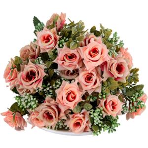 KAOYOO 2 PCS Artificial Rose Bouquet Short Stems for DIY Wedding Decoration Bridal Bouquet Home Decorations(2-PCS) (Pink/Champagne)