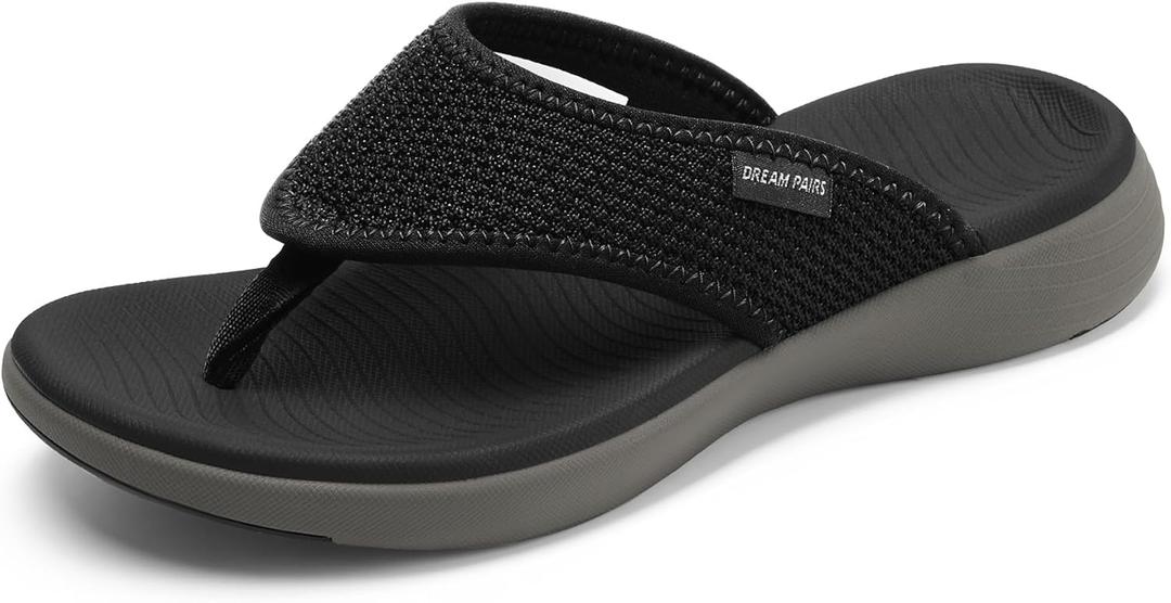 DREAM PAIRS Women's Arch Support Soft Cushion Flip Flops Thong Sandals, Size 5.5, Black/ Grey, BREEZE-2