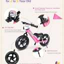 KRIDDO Pro Toddler Balance Bike 2+ Year Old with Hand Brake and Kickstand, 12 Inch Push Bicycle, Gift Bike for 2-5 Boys Girls, Pink