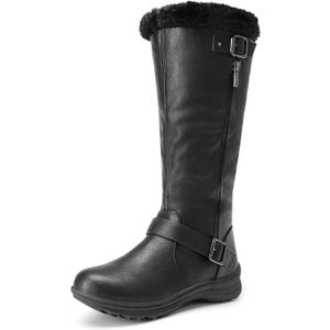 DREAM PAIRS Women's Knee High Boots Thick Faux Fur Lined Winter Snow Warm Boots with Zipper (5.5, Black/Pu)