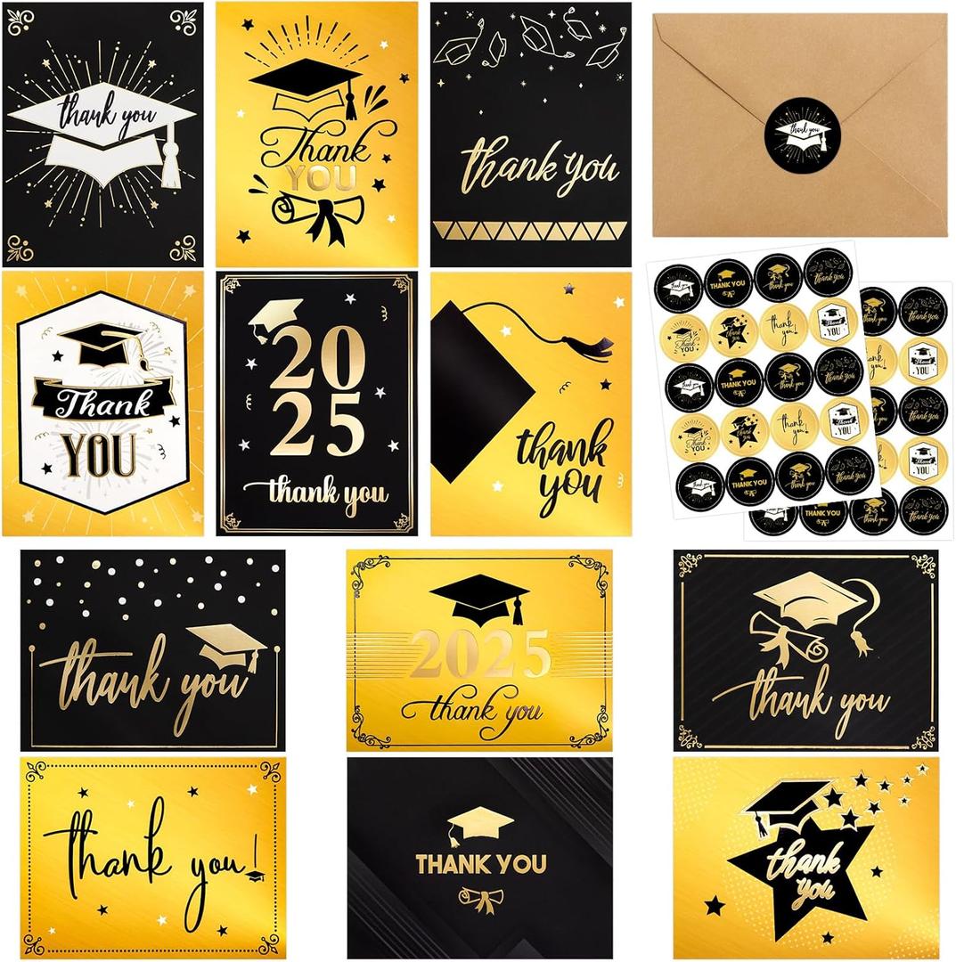 Fancy Land 2025 Gold Foil Graduation Thank You Cards with Envelopes 24 Pack Graduation Thank You Notes Congrats Grads Teachers Friends Family Appreciation (Red)