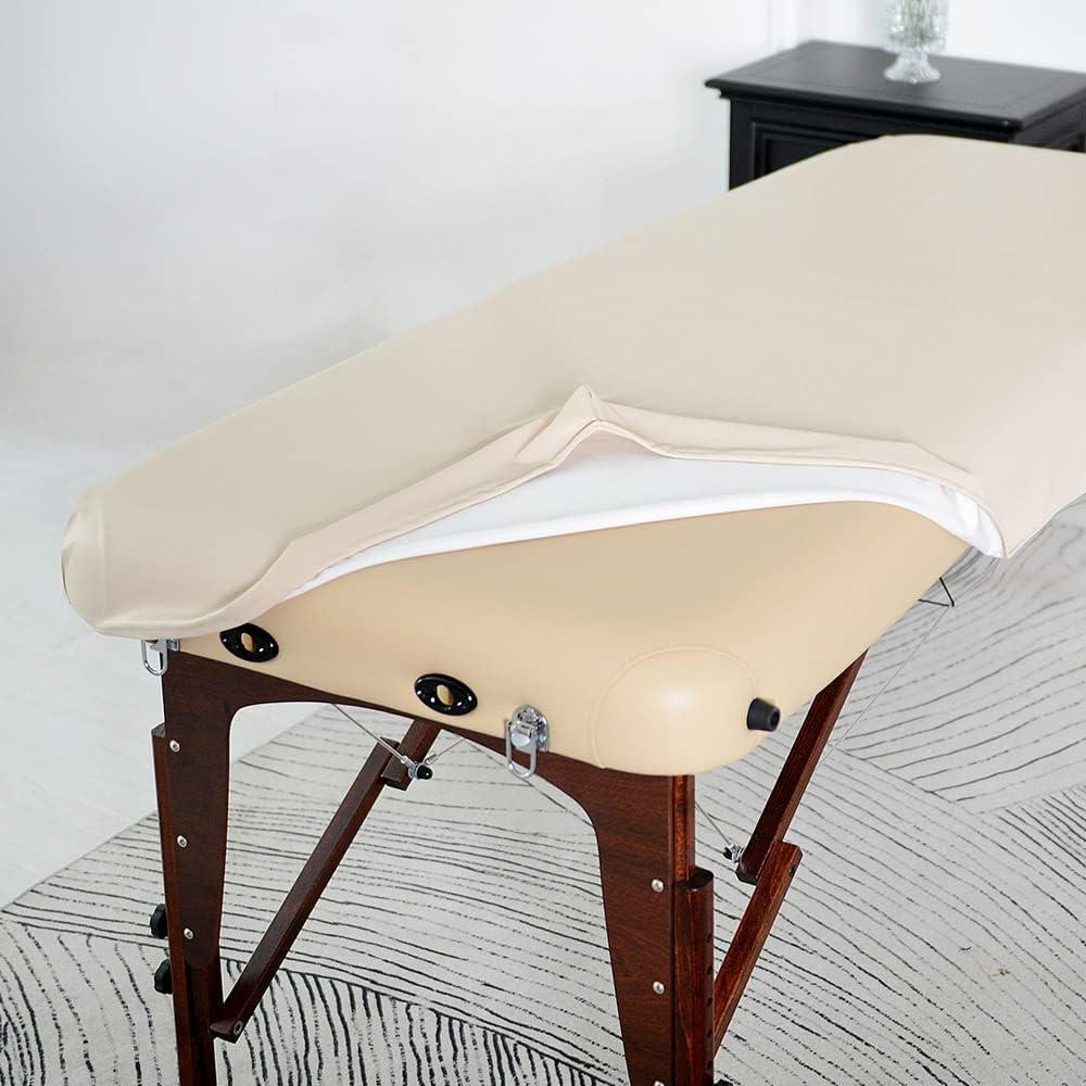 ARTABLE Massage Table Protection Cover Universal Fabric Fitted PU Vinyl Leather Bed Sheet Tables 28-32" Wide Fits Round&Square Corner Tables 1 Count (Beige, 30 x 70 Inch)