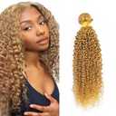 Color 27 Human Hair Bundles Honey Blonde Curly Wave Single Bundle Human Hair 18 Inch Double Weft Grade 12A Unprocessed Virgin Remy Hair Extension