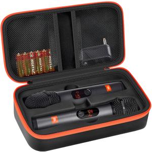 Wireless Microphone Case Compatible with JBL Wireless Two Microphone System, Handheld Dual Mic Travel Bag for Singing or Karaoke for Receivers, Adapters, AA Batteries