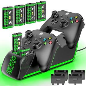 4-in-1 Charger for Xbox Series/One X|S Controllers, with 4× 5520mWh Rechargeable Battery Packs,Charges Dual Remotes & Batteries Simultaneously,Upgraded Quad Charging Dock Station for Xbox Gamer Gift