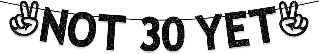 29th Birthday Party Decorations for Men Women, Black Glitter Not 30 Yet Banner, Funny 29 Years Old Birthday Party Decorations Supplies