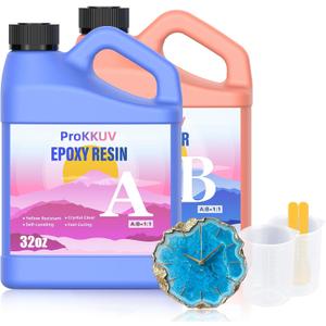 Epoxy Resin Kit, 64OZ Kit Crystal Clear Resin Epoxy, Bubble Free, No Yellowing, UV Resistant, Food Safe, Easy Mix 1:1 for DIY Crafts Jewelry Making(32OZ x 2)