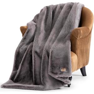UGG Euphoria Faux Fur Throw Blanket, Oversized Soft Throw for Bed or Couch, Luxury Bedroom Decor, Plush Blankets, Machine Washable, 50-inch x 70-inch, Charcoal Grey