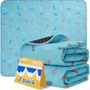 Sunheir Washable Pee Pads for Small Pet 2-Pack, Reusable Pet Training Pads Absorbent & Leak-Free, Waterproof Pee Pads for Dog Cat Rabbit Guinea Pig Hamster, Whelping Pad (Leaves - Sky Blue) 18x24 In