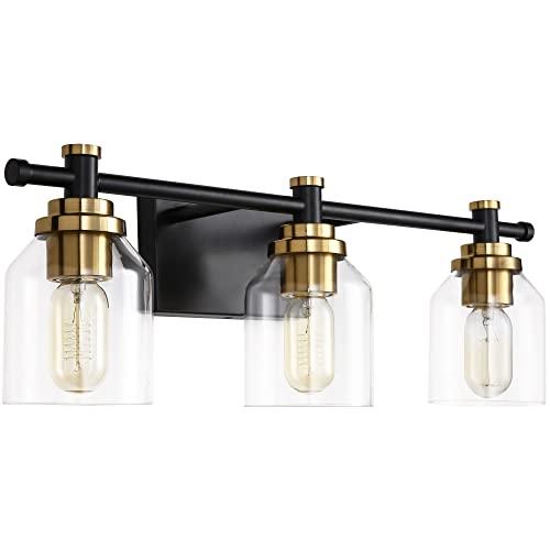 SOLFART Vintage 3-Light Bathroom Vanity Light Over Mirror Globe Vanity Light Fixtures for Bathroom Glass Shade Bath Fixtures 3 Lights