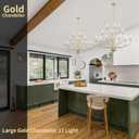 Gold Chandelier 12 Light, Large Painted Gold Light Fixture Modern Suspended Farmhouse Dining Table Candle Brass Chandelier Lighting for Bedroom Hallway Entryway Living Room Kitchen 34in Chandeliers