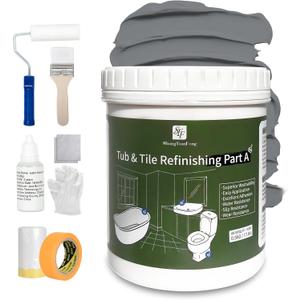 Grey Ceramic tub and tile Paint Refinishing Kit Bathtub Bathroom wall Paint, Easy of Usecountertop sink Paint Resurfacing Sink Tub waterproof Kitchen Countertop, Low Odor No Toxic(Grey/25-30sq.ft) (16Oz /1 Lb /0.5 Kg - 1PACK with 7 Tools)
