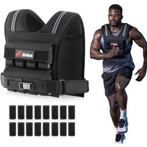 ZELUS Weighted Vest Men, 36lbs Adjustable Weight Vest with 10/16/20 removable Iron Weights and Reflective Strips, No-Bounce Design for Strength Training, Running, HIIT & Calisthenics