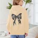 Girl's Bow Camo Graphic Hoodies Long Sleeve Hooded Sweatshirt Preppy Cute Pullover Tops (Apricot)