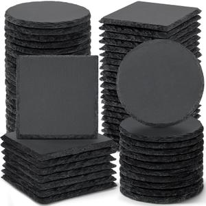 60 PCS Slate Stone Coasters Bulk, MAPRIAL 4 Inch 30 PCS Black Square and 30 PCS Round Handmade Drink Coasters for Laser Engraving, Engravable Blanks Material for Engraver, Home Decor, Gifts